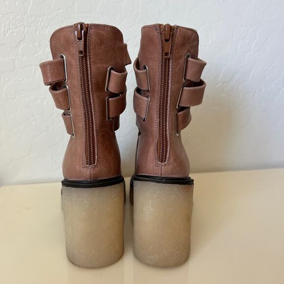 Free People Tan Leather Chunky Lug Sole Jesse Cut Out Boots Womens 36 EU - Picture 6 of 13